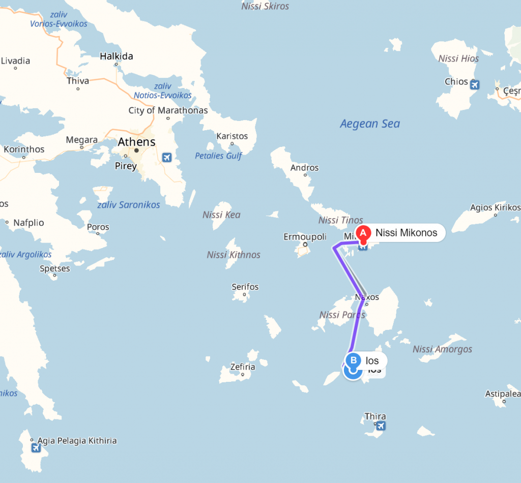 Mykonos to Ios map