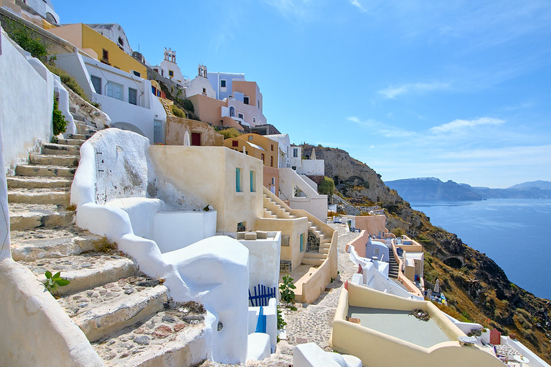 Houses on the caldera of Santorini, built inside the rocks.